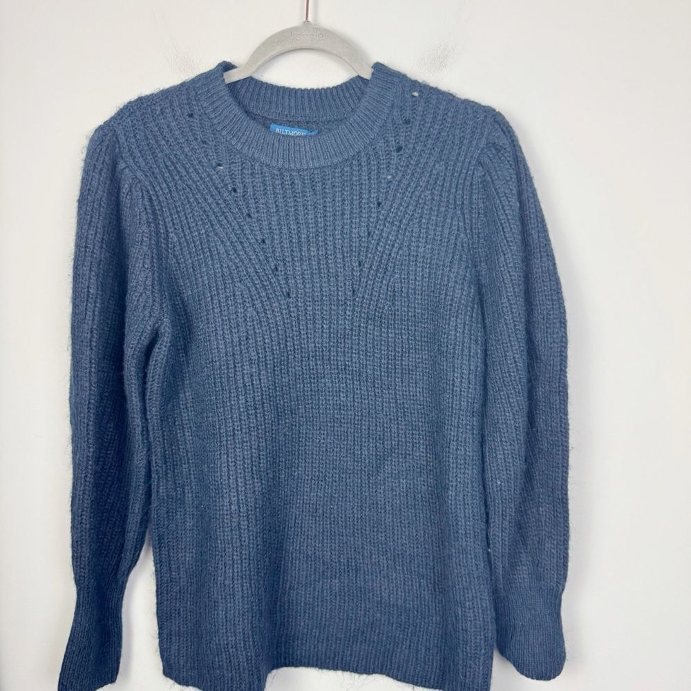 BILTMORE | Navy Blue Crewneck Puff Sleeve Sweater Women’s Size Medium